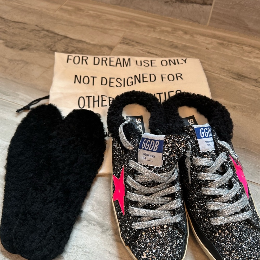 Golden Goose Black and Pink Glitter Sneakers- unworn!